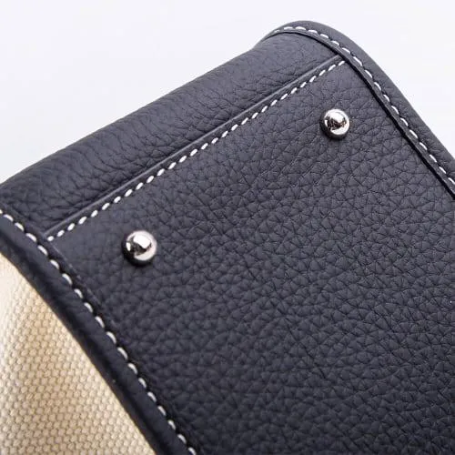 Mini Black & White Two-handed Canvas and Full Grain Cow Leather Square Swing Bag | Wings Bag