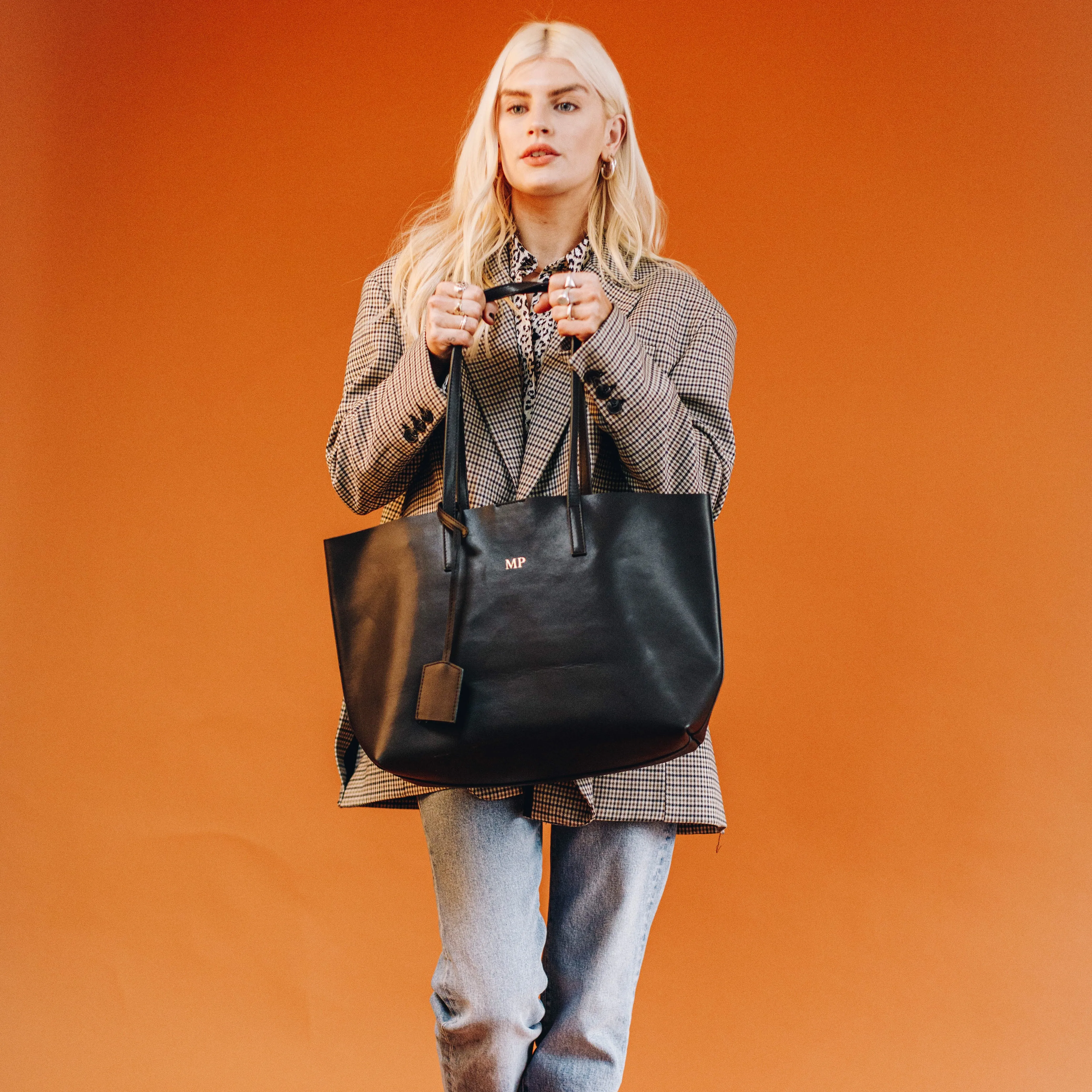 'Stockholm' Black Smooth Leather Tote Bag